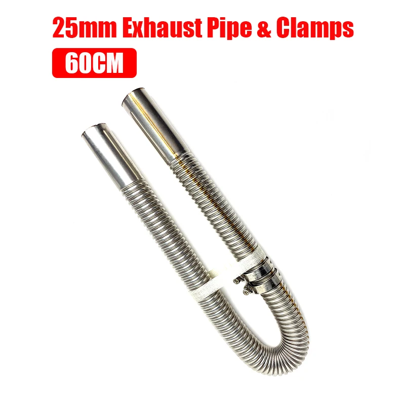 25mm 60cm Exhaust Pipe + 2pcs Clamps Air Diesel Heater Stainless Steel Tube Gas Vent Hose For Car Truck