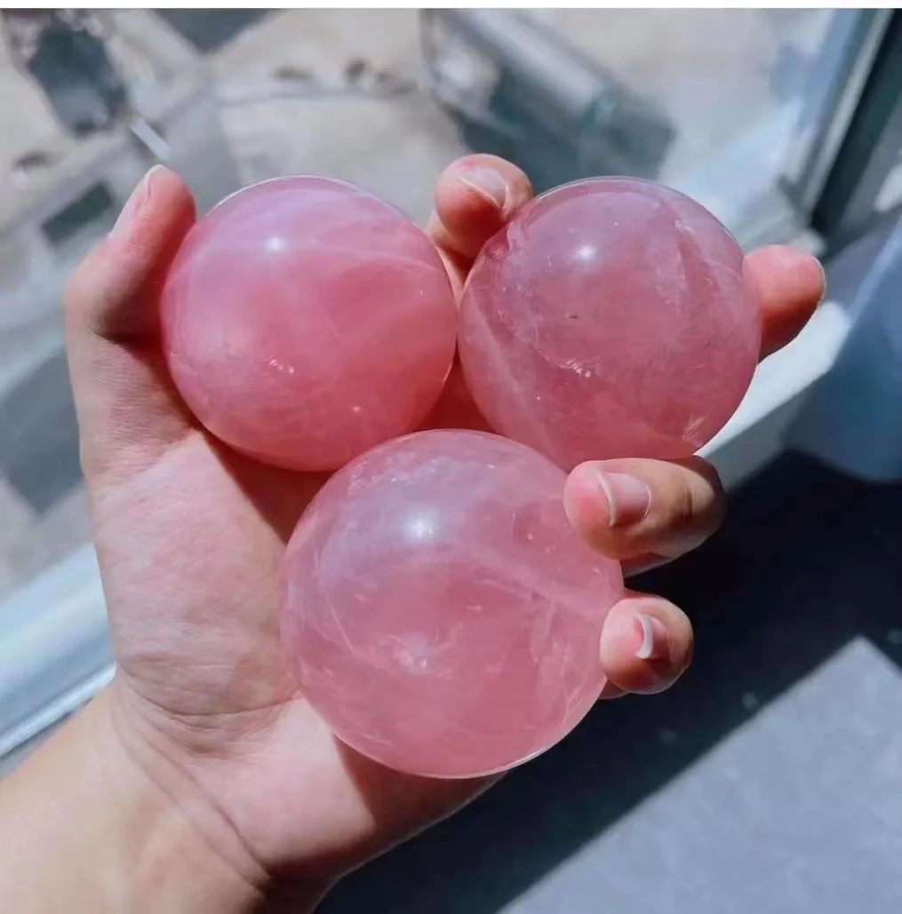 1pcNatural Rose Quartz ball Crystal Reiki Healing home office decorative craft gifts 5