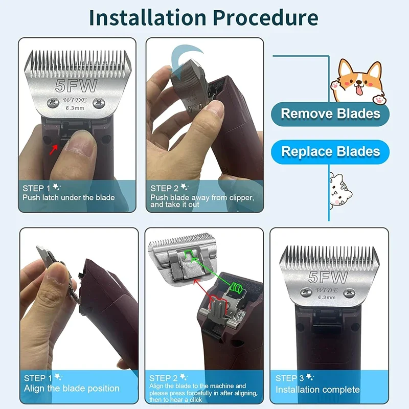 5FW Detachable animal wide Dog pet Horse Replacement blade For most Andis Oster A5 Wahl km10 clippers