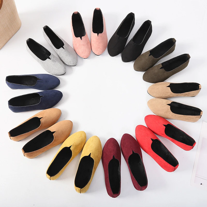 New Fashion Women Thin Fleece Autumn Flats Candy Color Casual Shoes