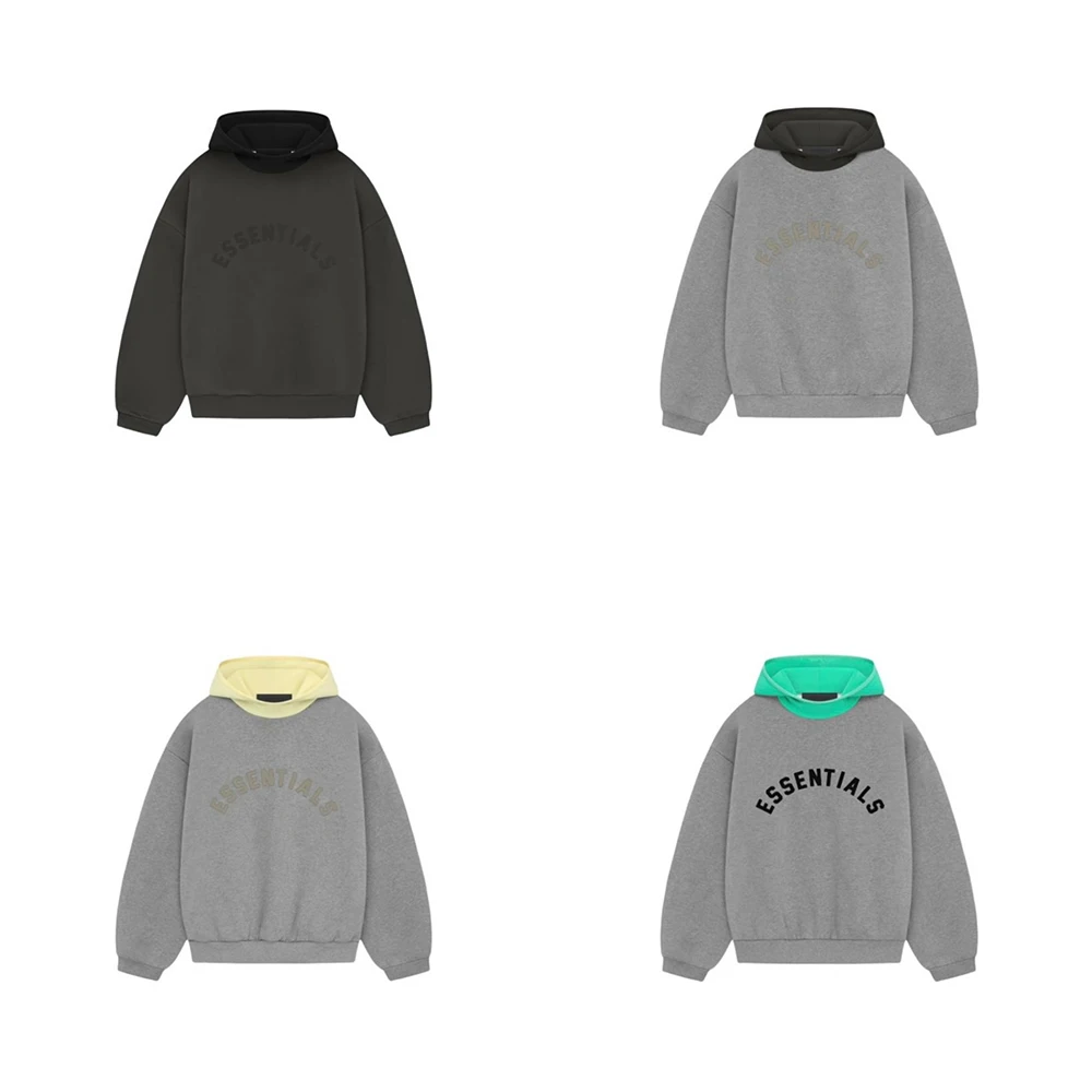 

24ss High Qaulity Essentials New Collection Patchwork Hood Hoodie Flocking Letter Logo Sweatshirts Men Women Fashion Streetwear