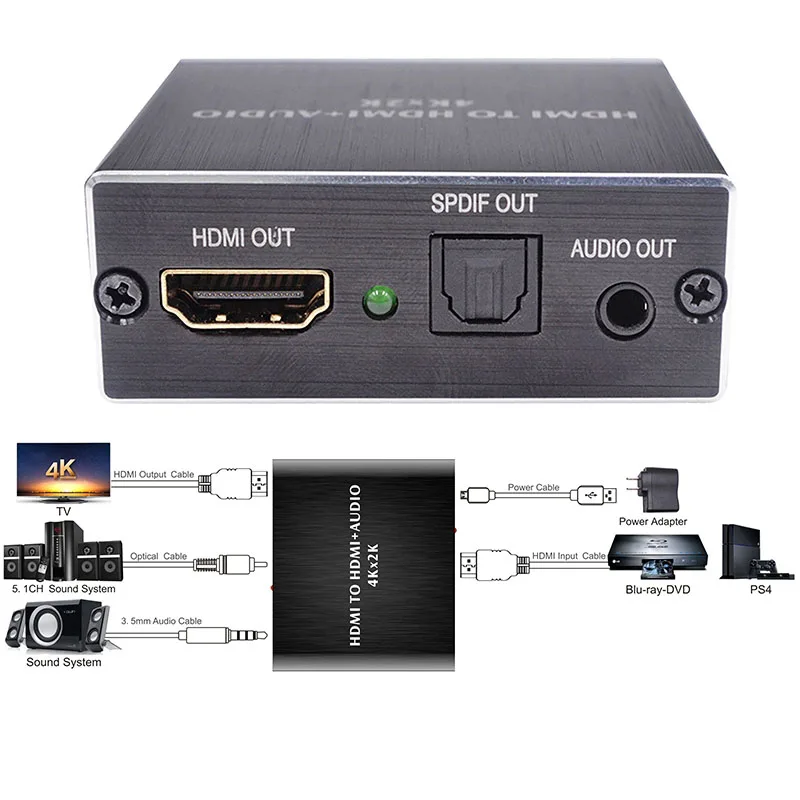 Фото HDMI-совместимый аудио экстрактор стереоэкстрактор преобразователь Оптический TOSLINK SPDIF + 3,5 мм аудио сплиттер адаптер №4