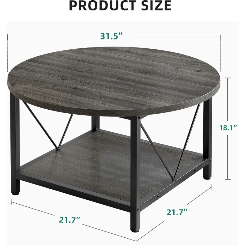Coffee Tables for Living Room, Round Coffee Table, Small Coffee Table with Storage, 2 Tier Modern Table 2