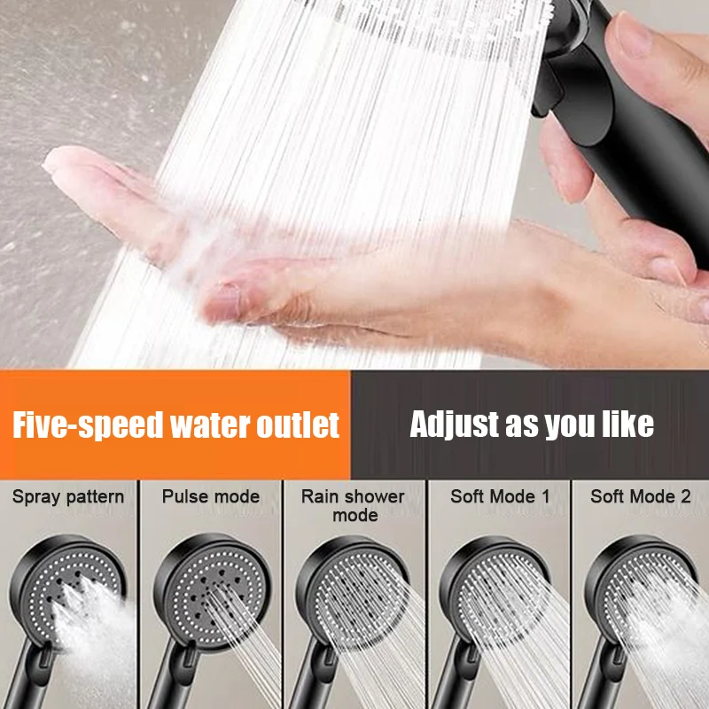 5 Modes Water Saving Shower Head Handheld One-key Stop Adjustable High Pressure Massage Nozzle