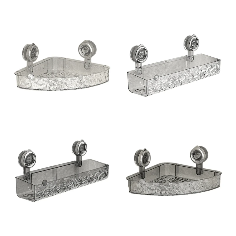 No-Drill, Light Luxury Style Glacier Pattern Suction Cup Shelf,Bathroom Shower Organizer Easy Install Transparent Fan Style