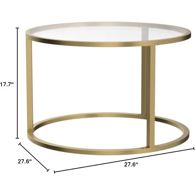Small Glass Coffee Table Round Gold Coffee Table for Small Space Modern Simple Center Table with Gold Frame for Living Room 2
