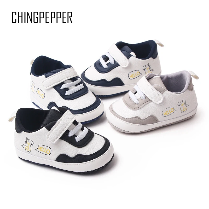 Brand Infant Crib Shoes for Baby Items Boy Cartoon Dinosaurs Sneakers Newborn Stuff Toddler Soft Sole Trainers Christening Gifts