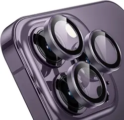 Pink Glitter Camera Lens Protector Cover - Tempered Glass Protection Accessory for iPhone 14 14 Plus (Purple)