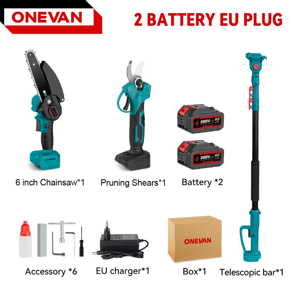 ONEVAN 3500W 2in1 Brushless High Branch Saw Chainsaw & Pruning Shears Garden Tool With Telescoping Pole For Makita Battery Pin