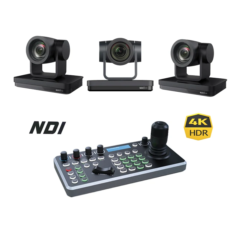 

4K NDI PTZ Conference Camera 12X Zoom 3pcs +1pcs Ptz NDI POE joystick controller for Church Live Streaming Events