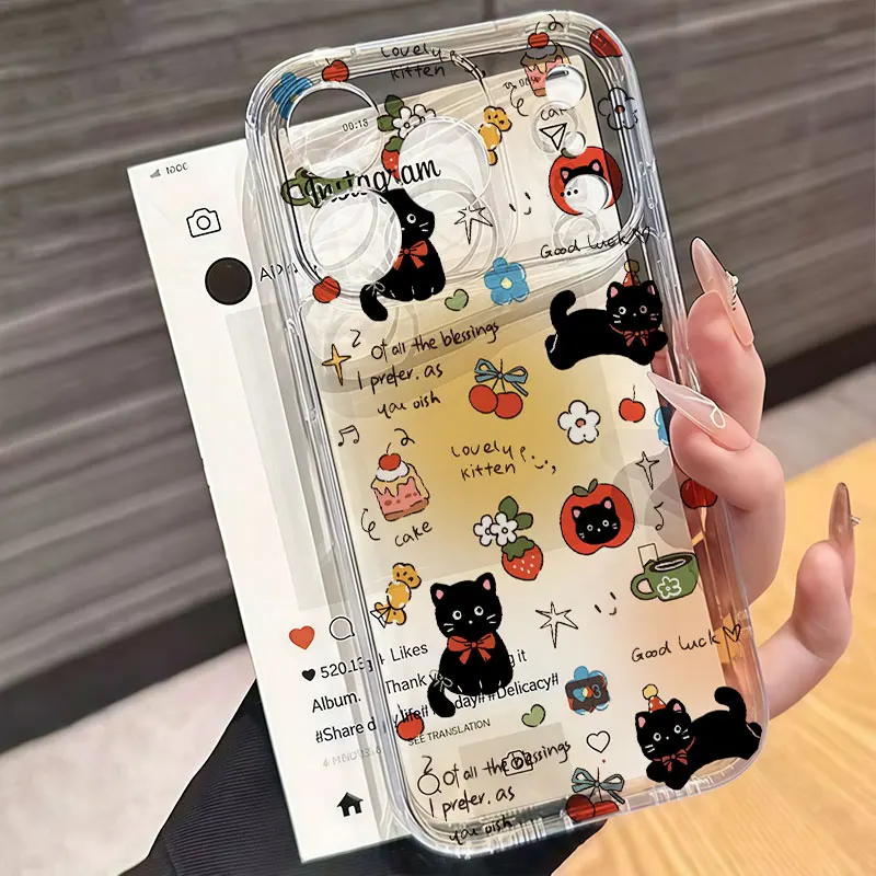 Cute Black Cat Couple Soft Transparent Phone Case