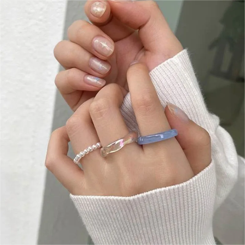 Set di anelli colorati in stile moda 2025, anello elastico carino e semplice, abbigliamento da donna geometrico coreano, accessori creativi, abito da sera_voghion.com