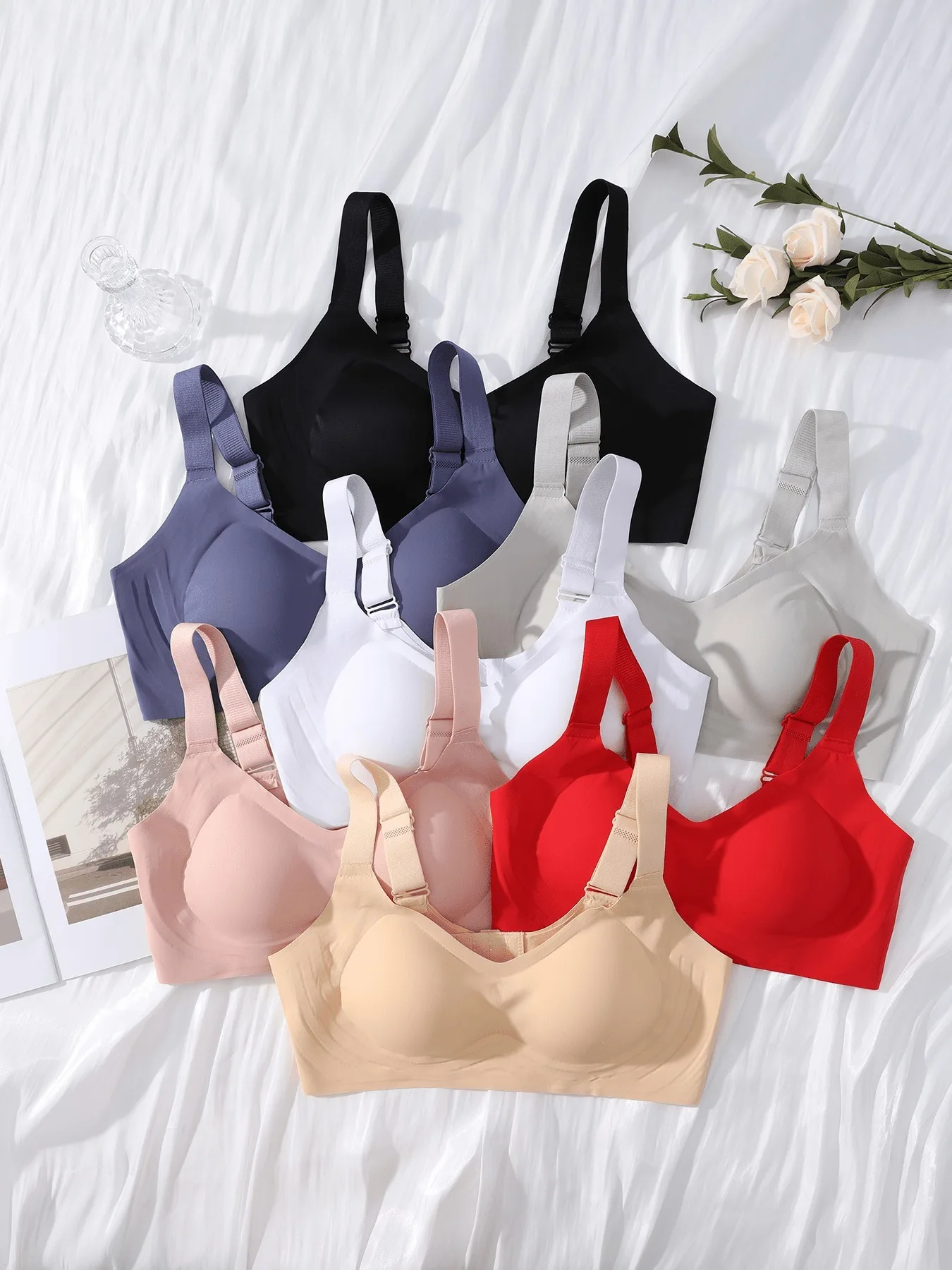 1pc Color Women's Seamless Wireless Sports Bras-Soft Stretchy Push-Up Design Everyday Basic Bras, Removable Padding Lingerie