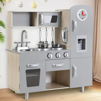 Kids Wooden Pretend Kitchen Playset with Sounds 8