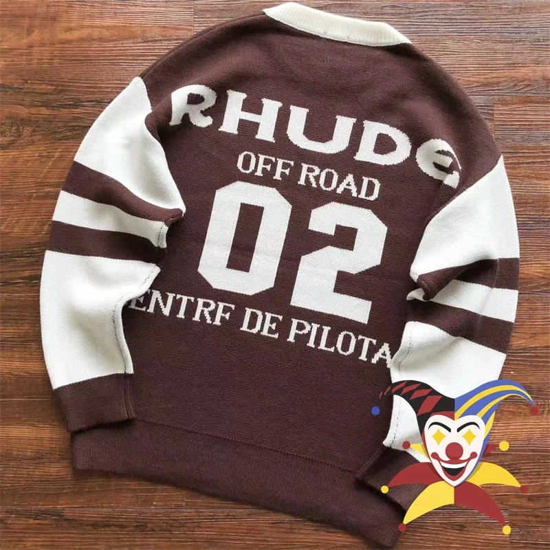 

Rhude Brown Letter Jacquard Sweater For Men Women Knit Sweatshirts
