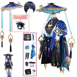 Scaramouche Cosplay Wanderer Game Costume Wig Hat Stricker Set For Woman Men Halloween Carnival Party Clothes