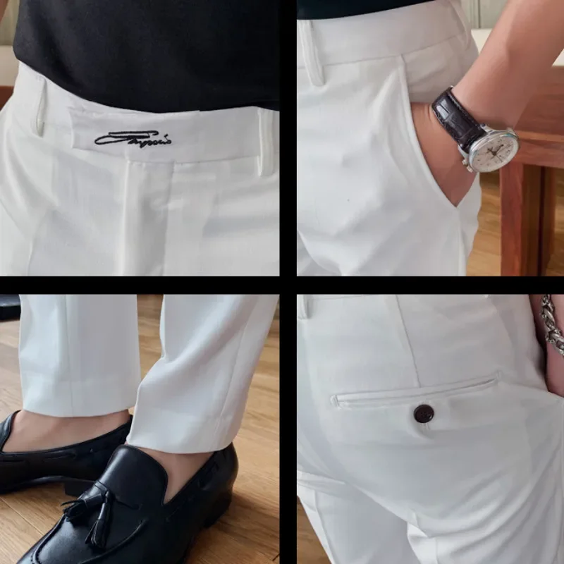 Black White Embroidered Business Formal Pants Men Korean Style Slim Office Social Suit Pants High Quality Streetwear Ankle Pants 5