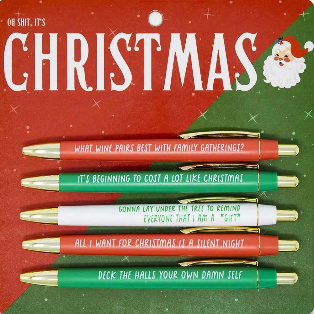 5Pcs Excellent Multi-color Optional Bullet Type 5 Days Christmas Ballpoint Pens  Stationery with Mood Quotes for Classroom pet die cut sticker hand account decorative stickers 10 color matching guide 100 days series basic geometric