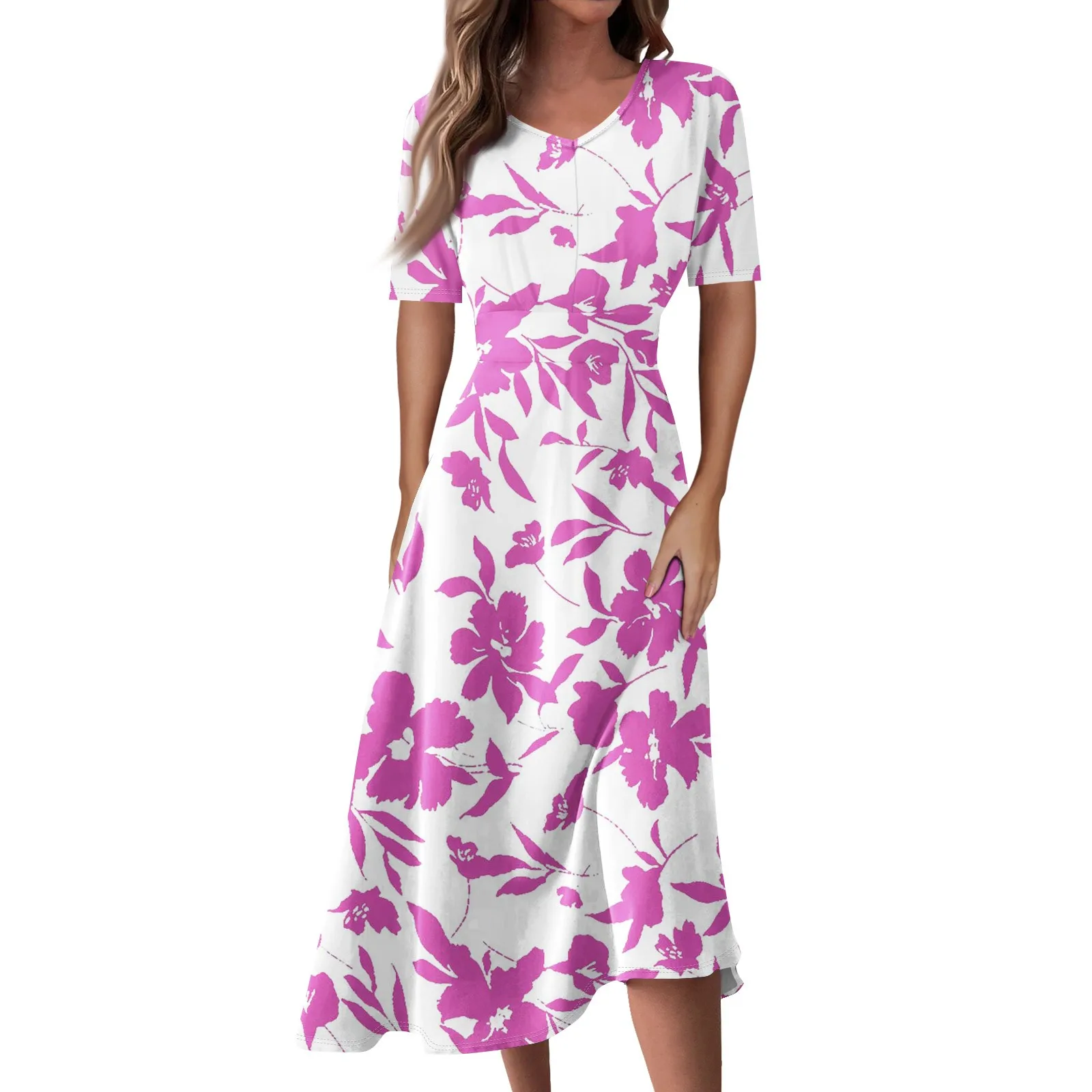 

Ladies Casual Fashion Round Neck Sleeveless Floral Print Irregular Hem Midi Dress платье женское vestidos verano moda 2024 #