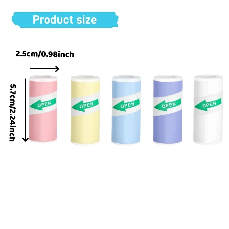 미니 잉크리스 프린터용 HD 컬러 자가 접착식 감열 스티커 용지 57×25mm, 메모, 업무, 사진 및 메모에 이상적