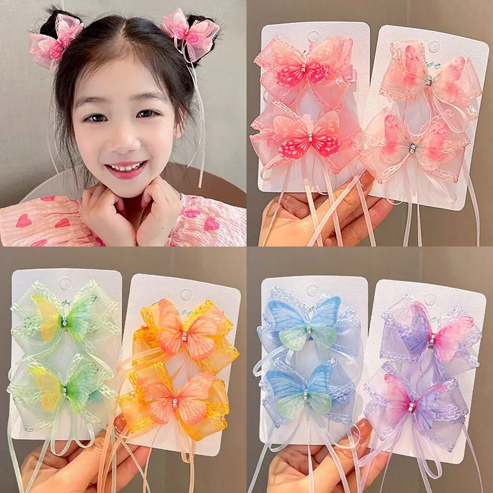 

2pcs/set Lovely Princess Tassel Bow Hair Clip Butterfly Girls Hairpin Sweet Barrettes Hair Accessories