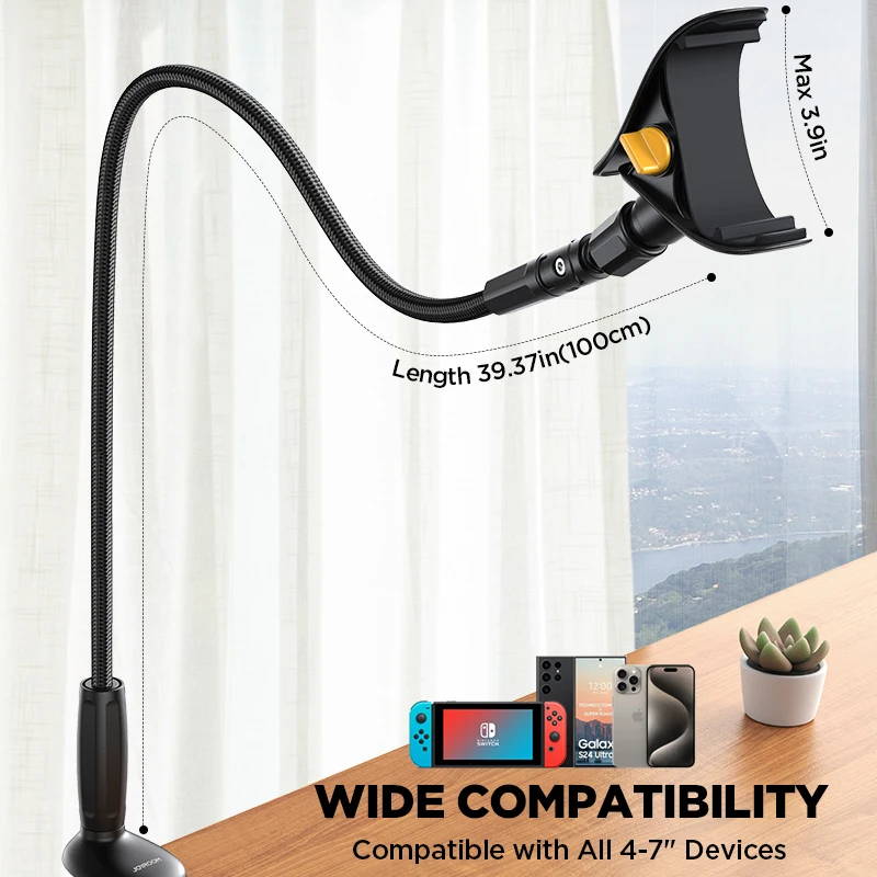 Joyroom 레이지 브래킷 구즈넥 휴대폰 거치대, 침대용 유연한 긴 팔 머리판 머리맡 클립, 4-7 인치 휴대폰 마운트 클램프