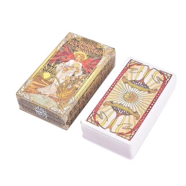 Golden Art Nouveau Tarot Deck 78 Cards With Guidebook Cards Occult  Divination Book Sets For Beginners Classic Art Nouveau Style - Board Game - 