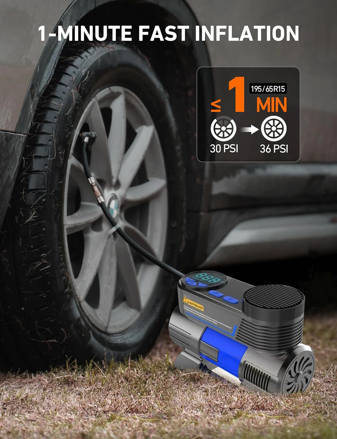Portable Tire Inflator Air Compressor DC 12V Auto Tire Pump with Digital Pressure Display 150PSI with Emergency LED Light electric tire inflator