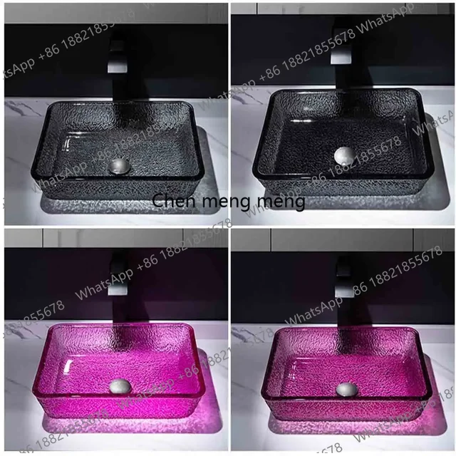 อ่างล้างหน้าทรงสี่เหลี่ยมแบบใส ผลิตจากวัสดุหล่อขึ้นรูป ลดราคา สำหรับใช้ในห้องน้ำ ระเบียง หรือวางบนเคาน์เตอร์ 5