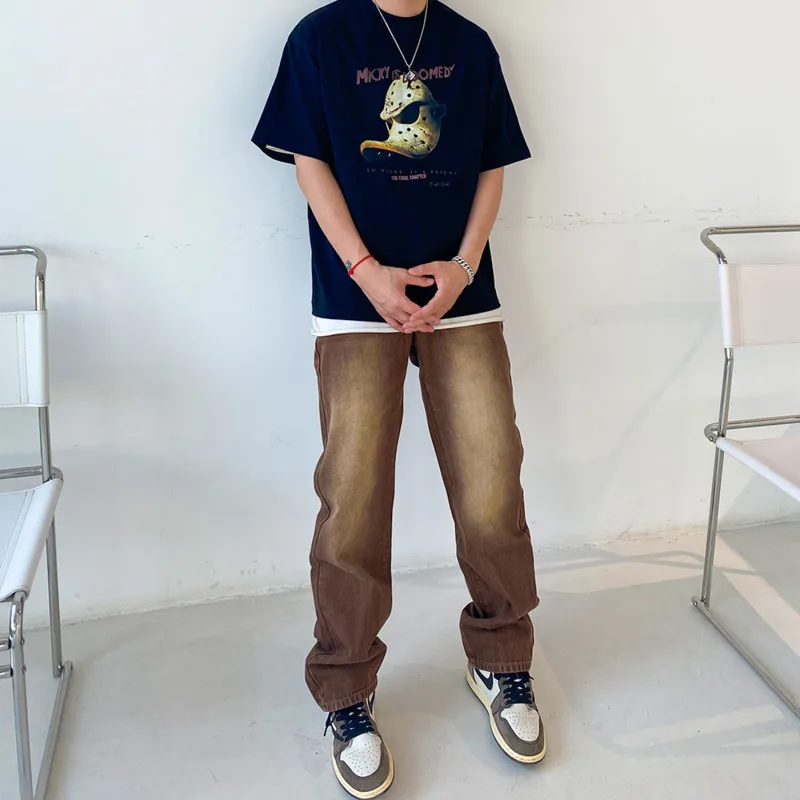 Brown Baggy Jeans Men Fashion Retro Casual Straight Jeans Men Streetwear Korean Hip Hop Denim Pants Mens Trousers S-2XL 2