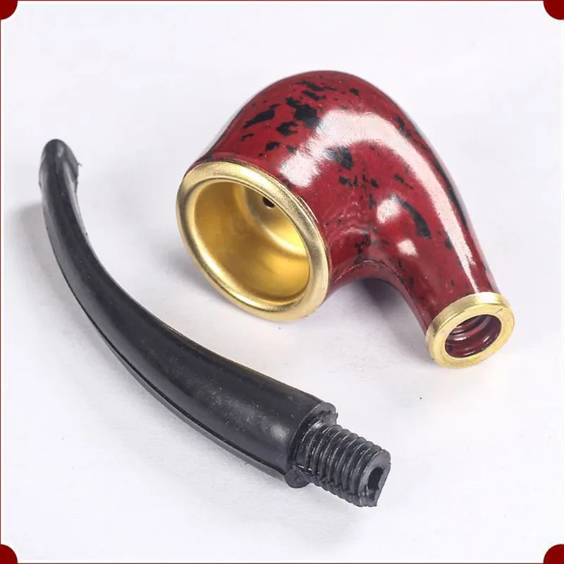 Herb Smoking Pipe Tobacco Pipe Smoking Pipe Imitation Wood Pipe Men's Classic Resin Pipe Old-Fashioned Dry Portable Copper Pot Bent Cigarette