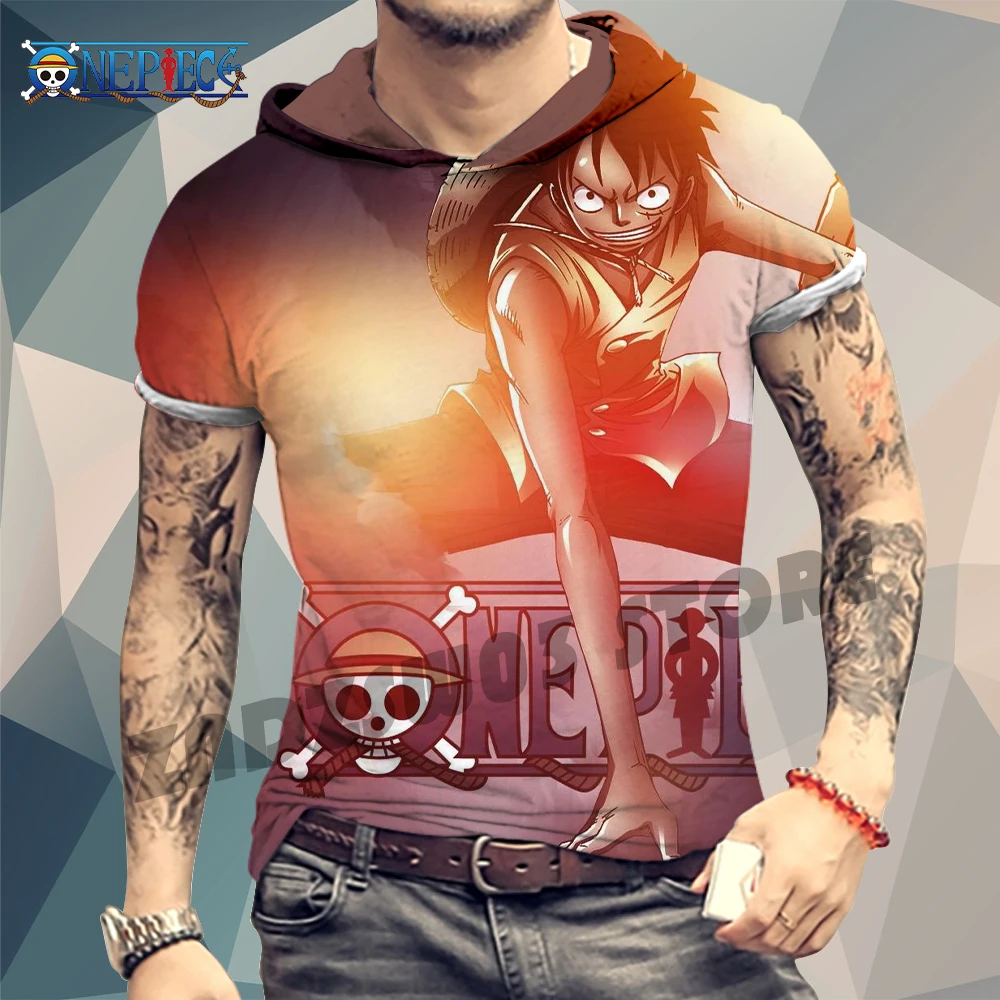 

3xl Men's Hooded T-shirt Clothing One Piece Y2k Fashion Hip Hop New Trend T-shirt Oversized Anime Short Sleeve Piece