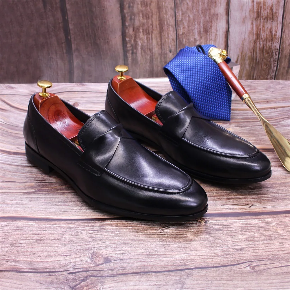 New Light Luxury Handmade Business Dress Leather Suede Le Fu Men Casual Shoes British One Step Stepping Set Men's Shoes Loafers