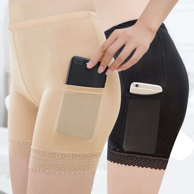 

Safety Shorts With Pocket Women Dress In Tight Summer Seamless Ice Silk Underskirt Slim Underwear Safety Panties