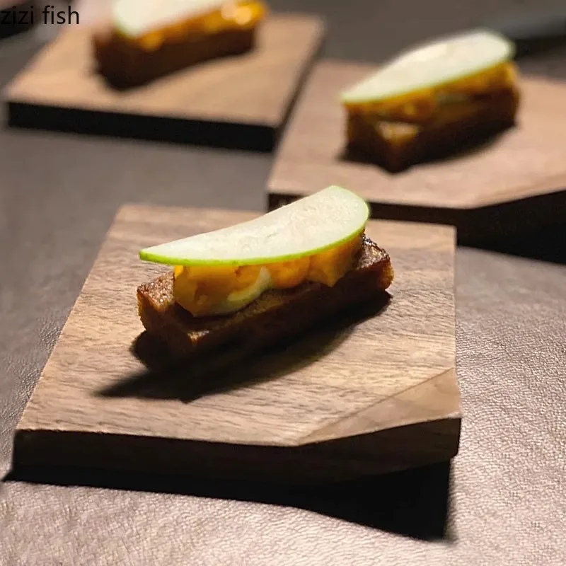 Creative Angled Wooden Sushi Plate Black Walnut Wood Dim Sum Plate Dessert Molecular Gastronomy Specialty Tableware