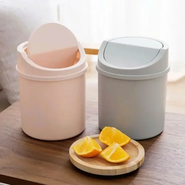 Mini Desktop Bin Small Trash Can Tube with Cover Bedroom Trash Can Garbage Can Clean Workspace Storage Box Home Desk 2