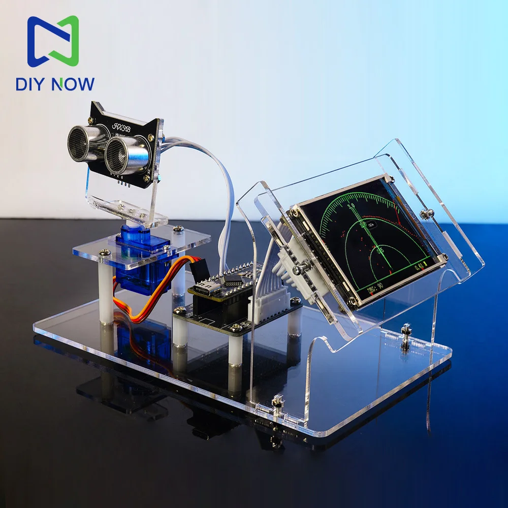 Kit Elettronico Fai-da-Te per Scanner Radar a Ultrasuoni con Display da 2,4 Pollici, Scheda di Programmazione Grafica HXFB, Scansione Servo 0-180 Gradi