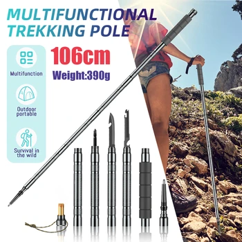 Multifunction Trekking Poles Mountaineering Collapsible Telescopic Sticks Lightweight Walking Hiking Stick Climbing Stick 3