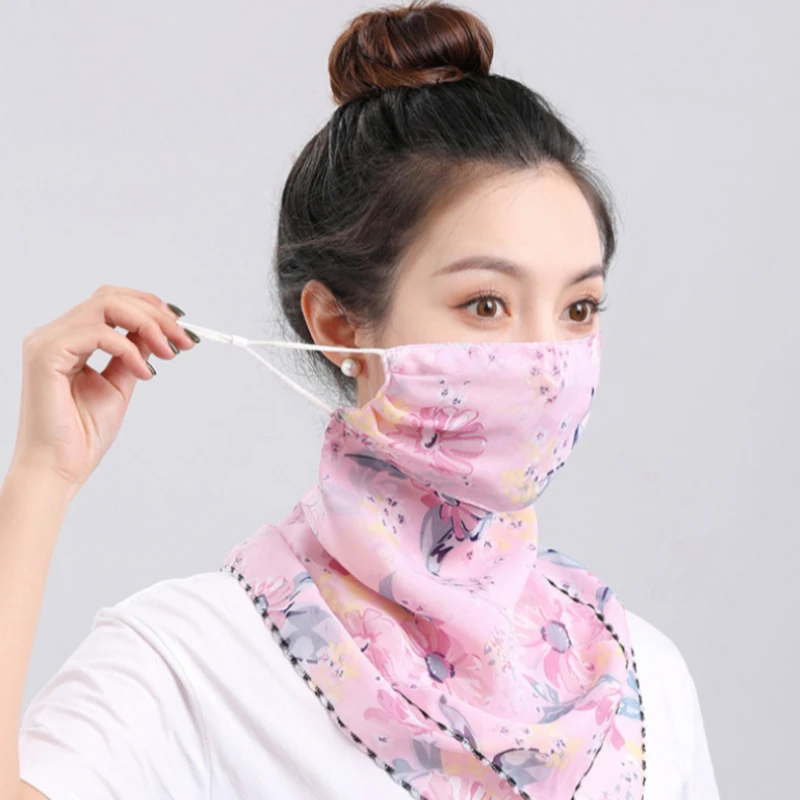 UPF 50+ Sun Protection Face Veil Scarf-Breathable Silk Chiffon Neck Mask for Outdoor Travel Cycling UV Filter Lightweight Cover