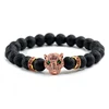 Pulsera de Lava negra, Reiki, Buda, piedra Natural, cabeza de leopardo.