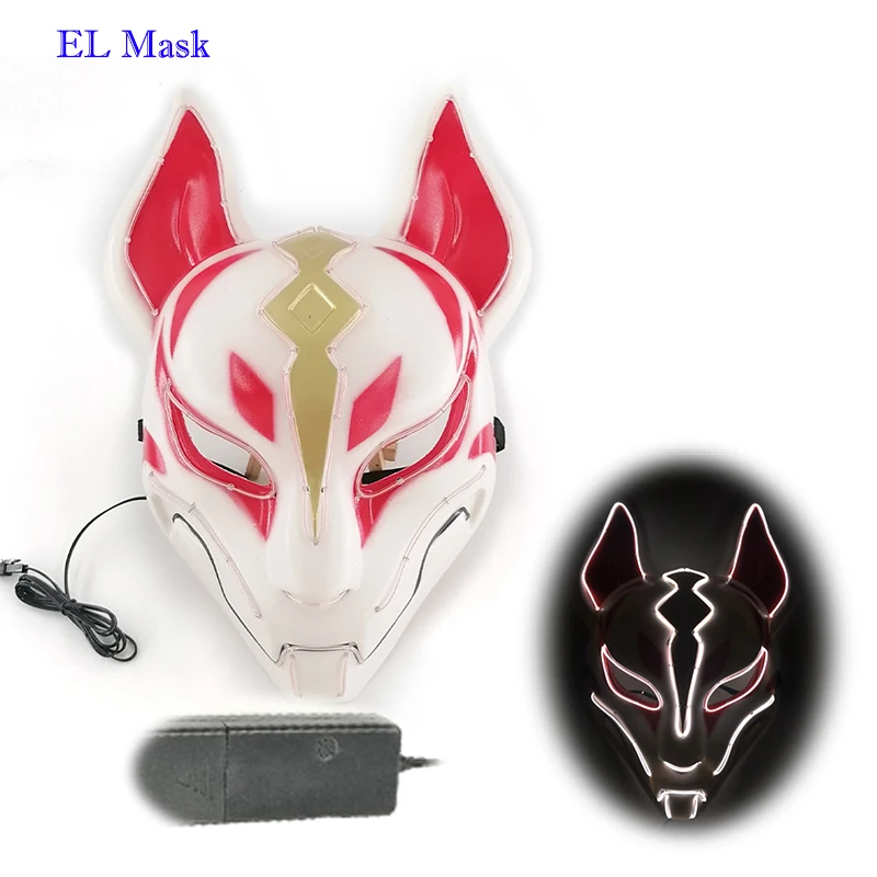 Women's Costumes Anime Expro Decor Japanese Fox Mask Neon Led Light Cosplay Mask Halloween Party Rave Led Mask Dance DJ Payday Costume Props wonder woman costume Cosplay Costumes