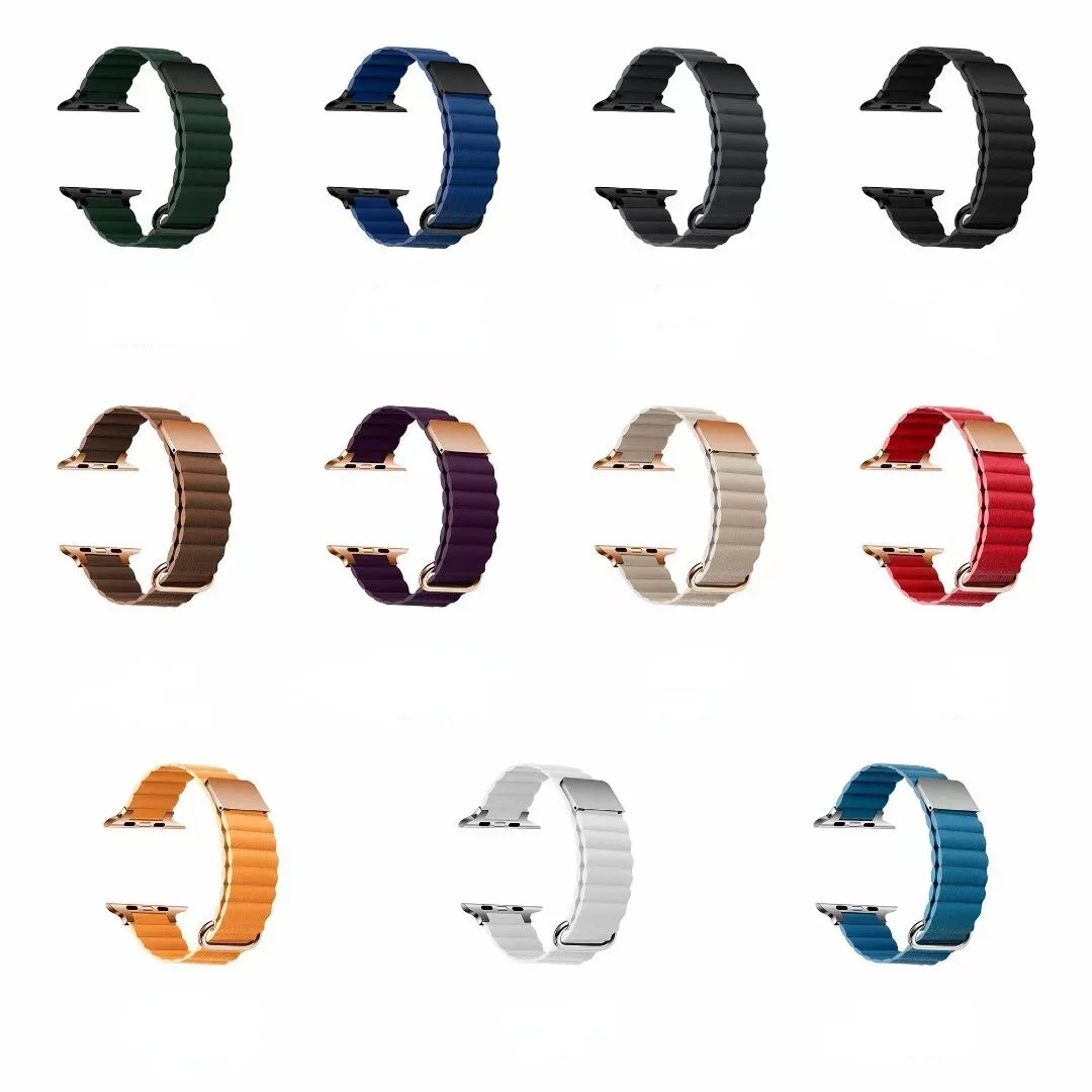 Leather Metal for Apple Watch 9 8 7 45mm 41mm Magnetic Stainless Steel Bracelet Wristband for IWatch 6 5 4 3 SE 44mm 42mm 40mm