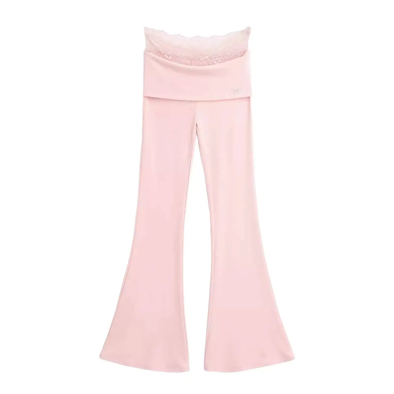 Sweet Cool Style Lace Patchwork Micro Flared Pants Women's 2026 Summer New Style Rolled Edge High Waist Slim Long Pants 0XPD