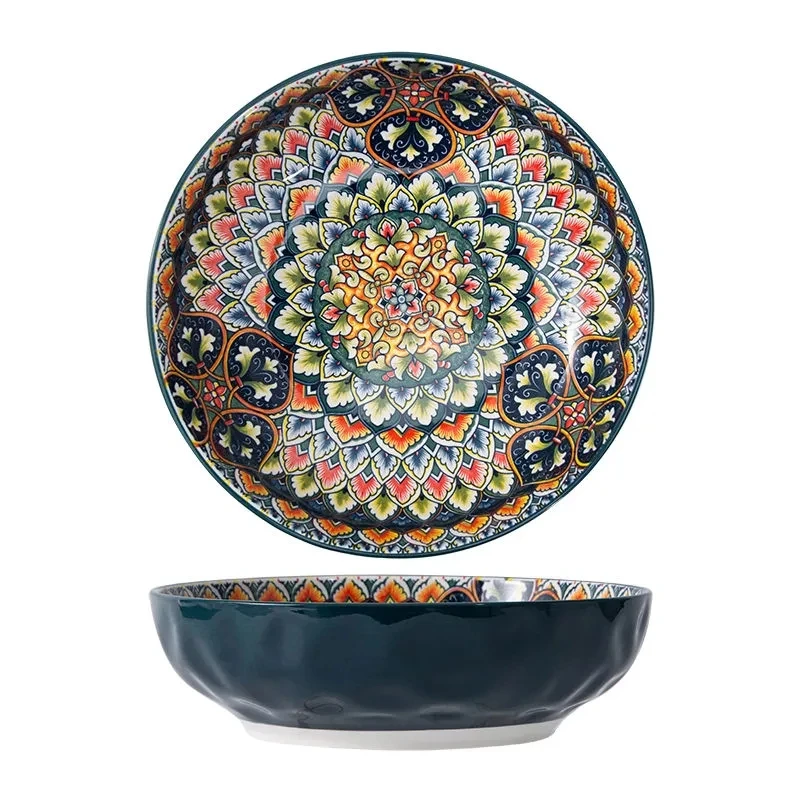 Ceramic Tableware Rice Salad Round Dish Dinner Plate Bowl Dinnerware Set microwave safe W4829