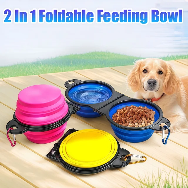New 2 in 1 Collapsible Dog Travel Bowl Double Bowls Folding Food Water Bowl Portable Hangable Dog Feeder for Outdoor Dog Product New 2 in 1 Collapsible Dog Travel Bowl Double Bowls Folding Food Water Bowl Portable Hangable Dog Feeder for Outdoor Dog Product