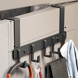 Space-Saving Wall-Mounted Coat and Clothes Hanger - Punch-Free Bedroom and Kitchen Organizer (Black long 5 hooks)