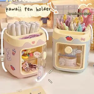 HIQUAY Kawaii Refrigerator Cute Pen Holder Pencil Cup, Multifunctional Container Huge Capability Stationery with A Drawer Organizer Home School