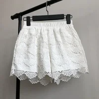 Lace Shorts Women Spring Autumn High Waist Shorts Elastic Wide Leg Short Shorts Black / White Ladies Sexy Short Feminino Q2248 - Image 5