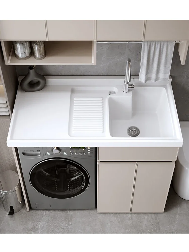 Space aluminum integrated balcony washing machine cabinet roller laundry cabinet partner with washboard pool washing table basin