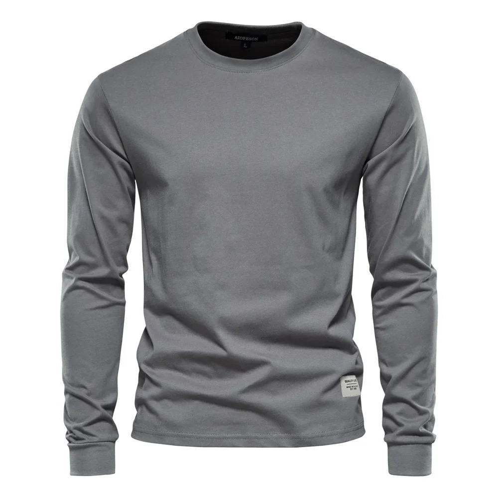 Casual Pure Cotton Long Sleeve Men's T-shirt hem detail